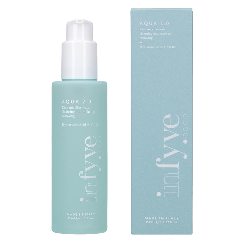 Acqua micellare densa AQUA 2.0, struccante e detergente, arricchita con Acido Ialuronico e Vitamina B5