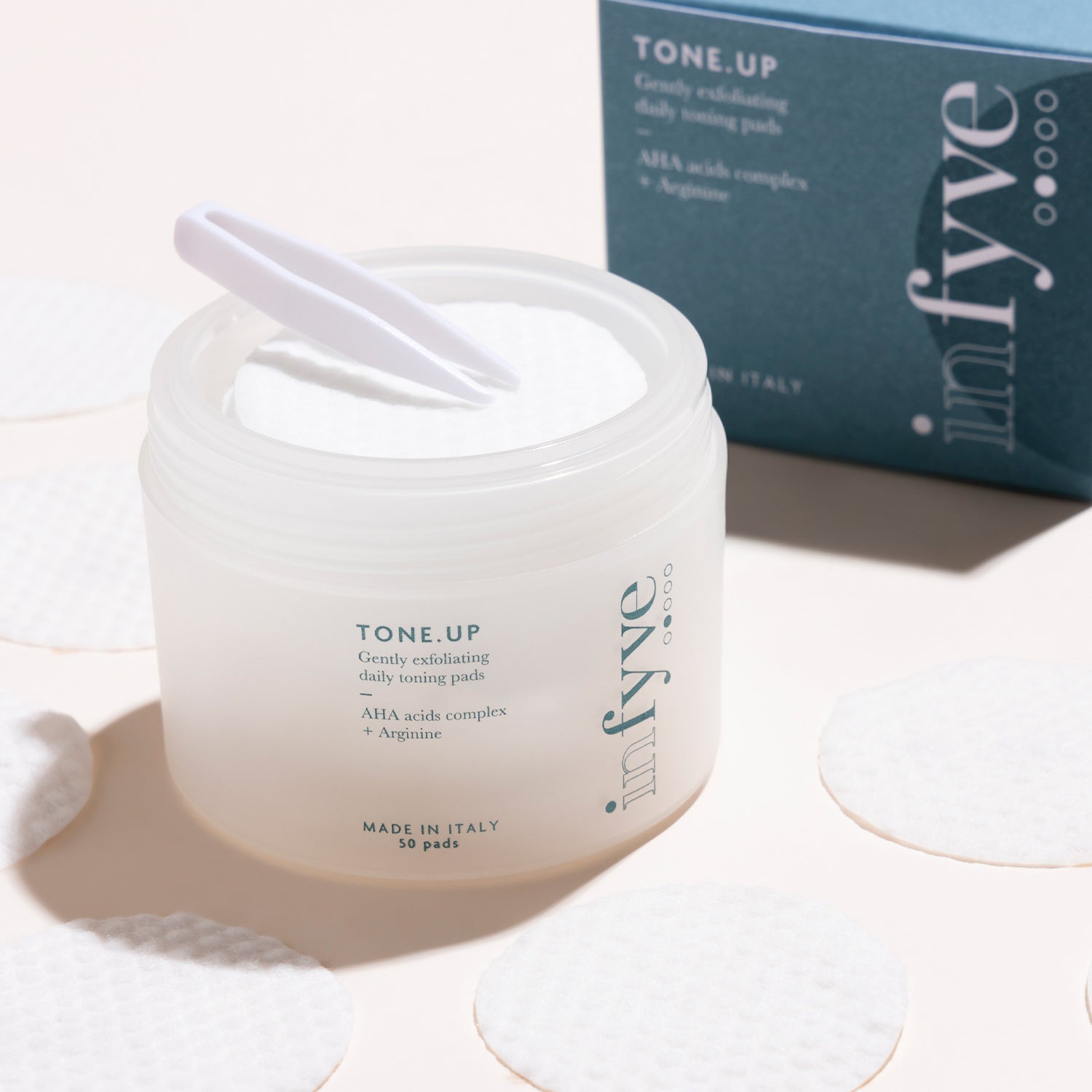 TONE.UP INFYVE – Dischetti tonico esfoliante pre-imbevuti con AHA e Arginina, 50 pezzi