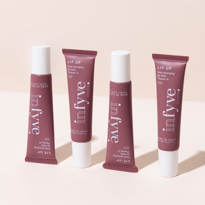 LIP.UP Insta Plumping Lip Balm INFYVE Beauty – quattro tubi viola con Vitamina E, balsamo labbra Made in Italy
