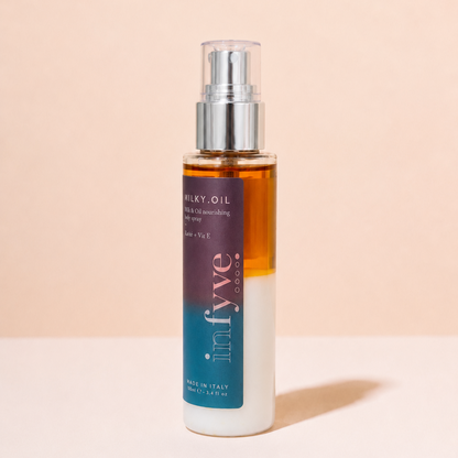 MILKY.OIL Body Spray INFYVE Beauty – texture olio dorato visibile, Karité e Vitamina E 100ml