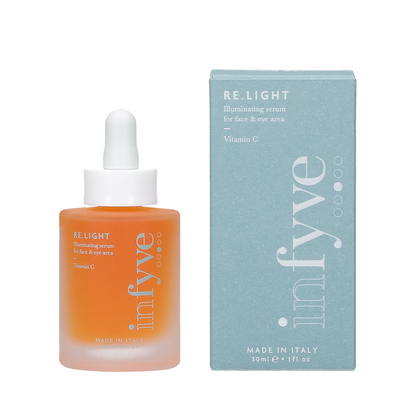 RE.LIGHT Illuminating Serum INFYVE Beauty 30ml – flacone e confezione azzurra, siero viso con Vitamina C Made in Italy