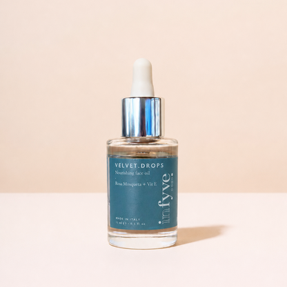 VELVET.DROPS Olio Viso Nutriente con Rosa Mosqueta e Vitamina E – INFYVE Beauty, Made in Italy 15ml