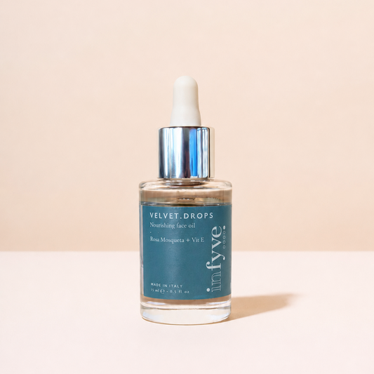 VELVET.DROPS Olio Viso Nutriente con Rosa Mosqueta e Vitamina E – INFYVE Beauty, Made in Italy 15ml